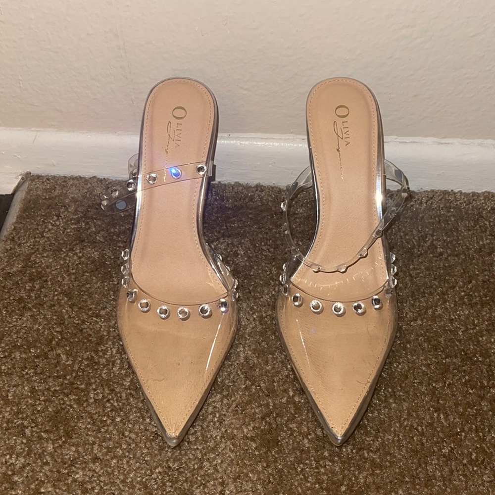Lightly worn Clear Pumps with stones size 10